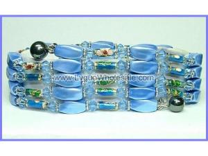 36inch Blue Cloisonne , Crystal,Magnetic Wrap Bracelet Necklace All in One Set